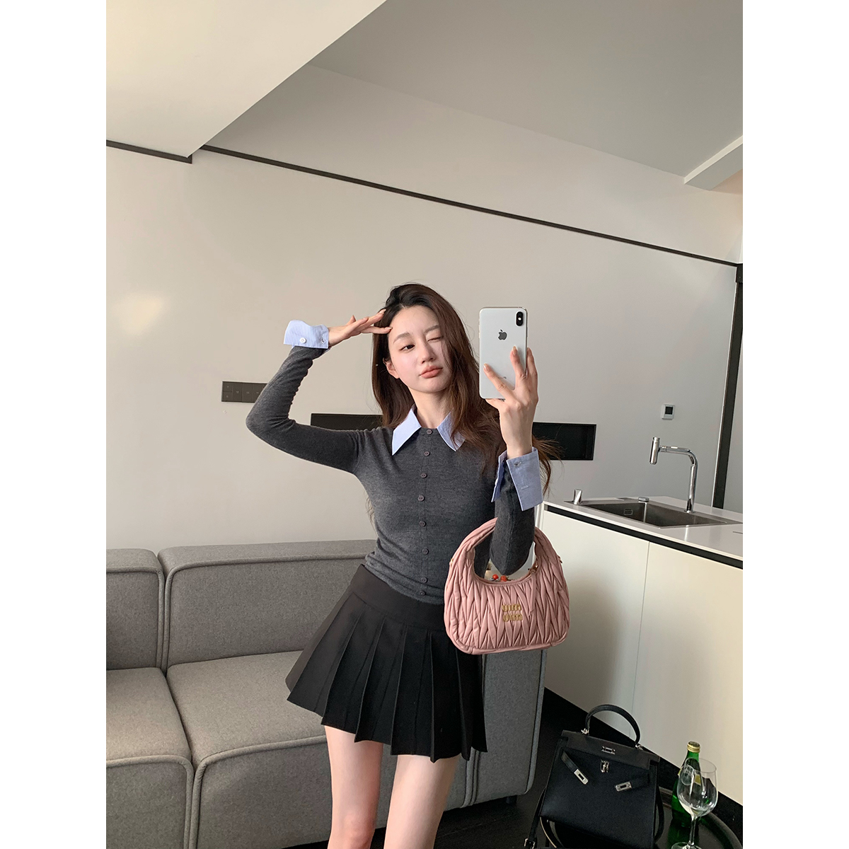 FORNI × YOYO 芊芊 绵羊毛拼接纽扣针织衫时尚百搭长袖针织衫网红