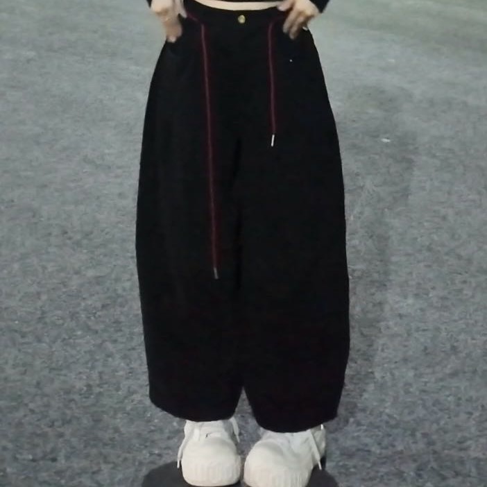 YOO[欧货风]撞色气球弯刀舒适九分加绒裤一