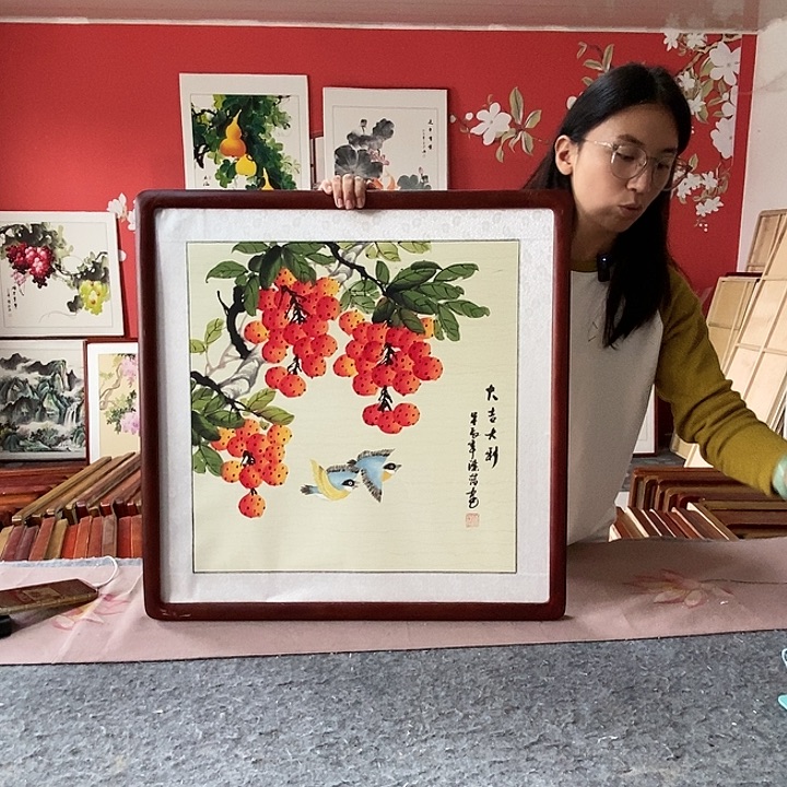 国画手写手绘带框包邮国画作品62✖️62