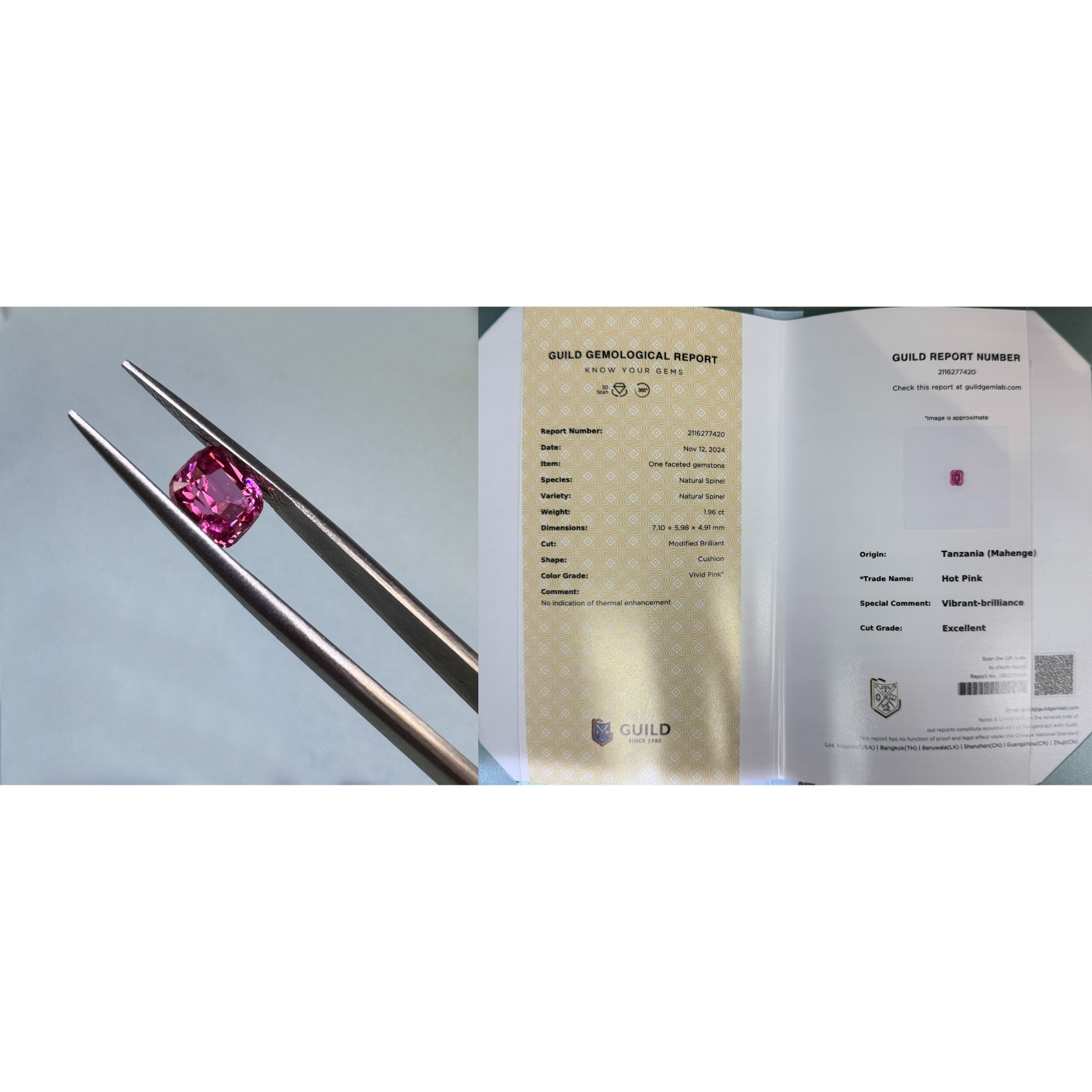 258  长枕形切割 1.96ct  热粉色spinel