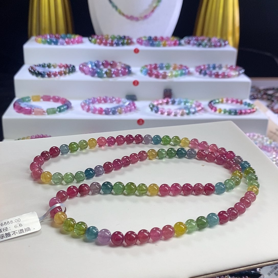 未镶嵌手链碧玺荧光色标三圈