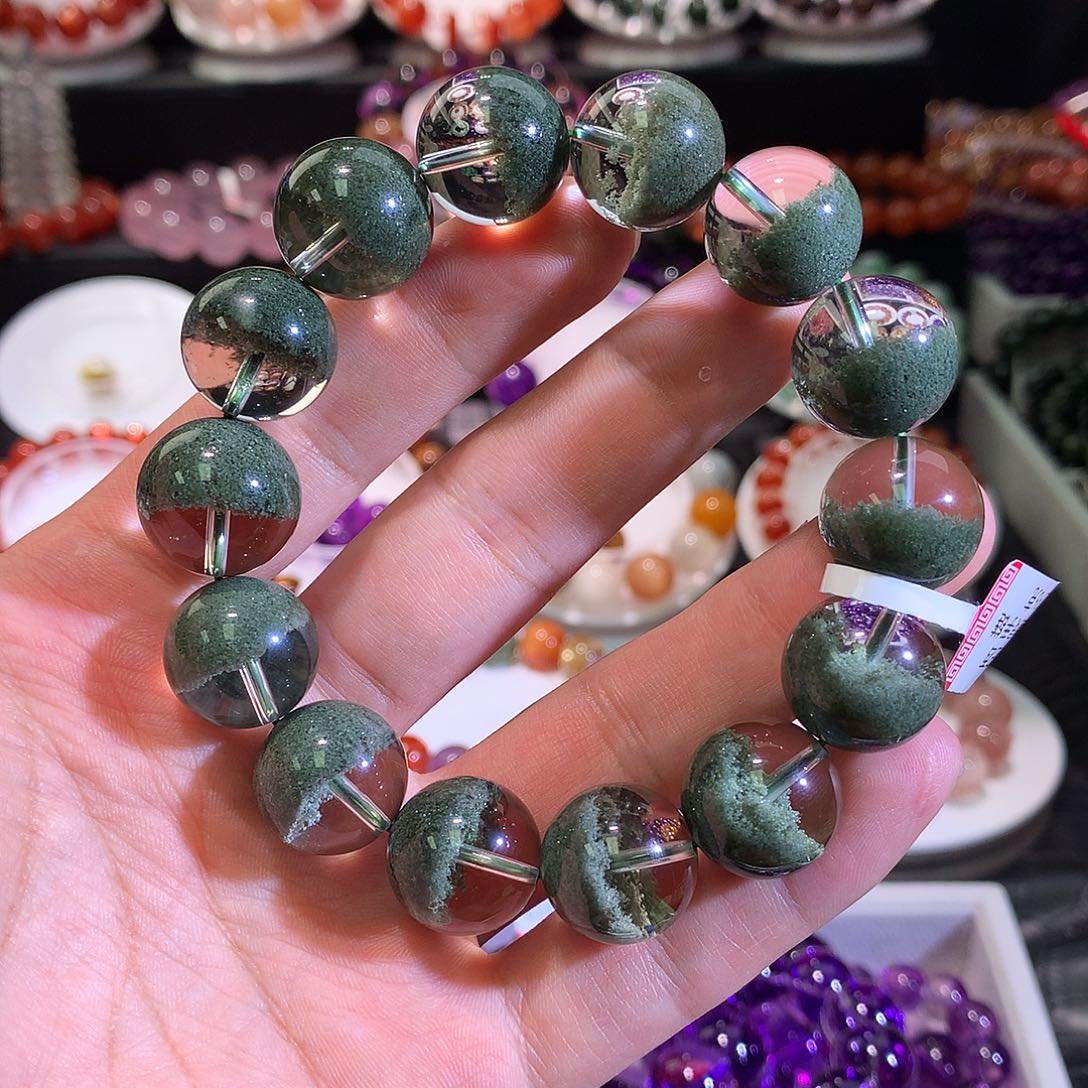 水晶未镶嵌手链天花板巴西绿幽灵聚宝盆16+