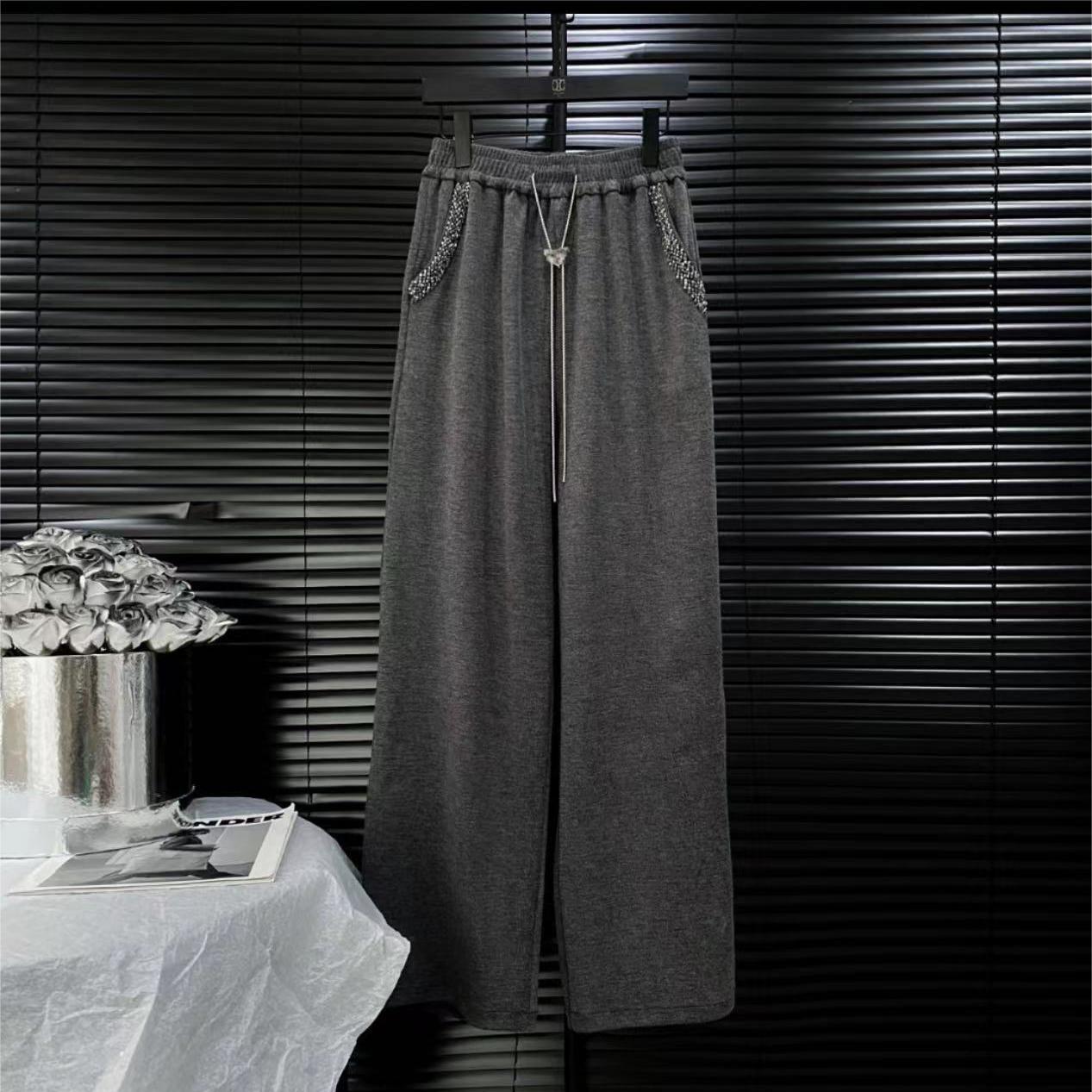 素甸高定2024年高定镶钻三角活扣链松紧带针织休闲裤Q23CK1581