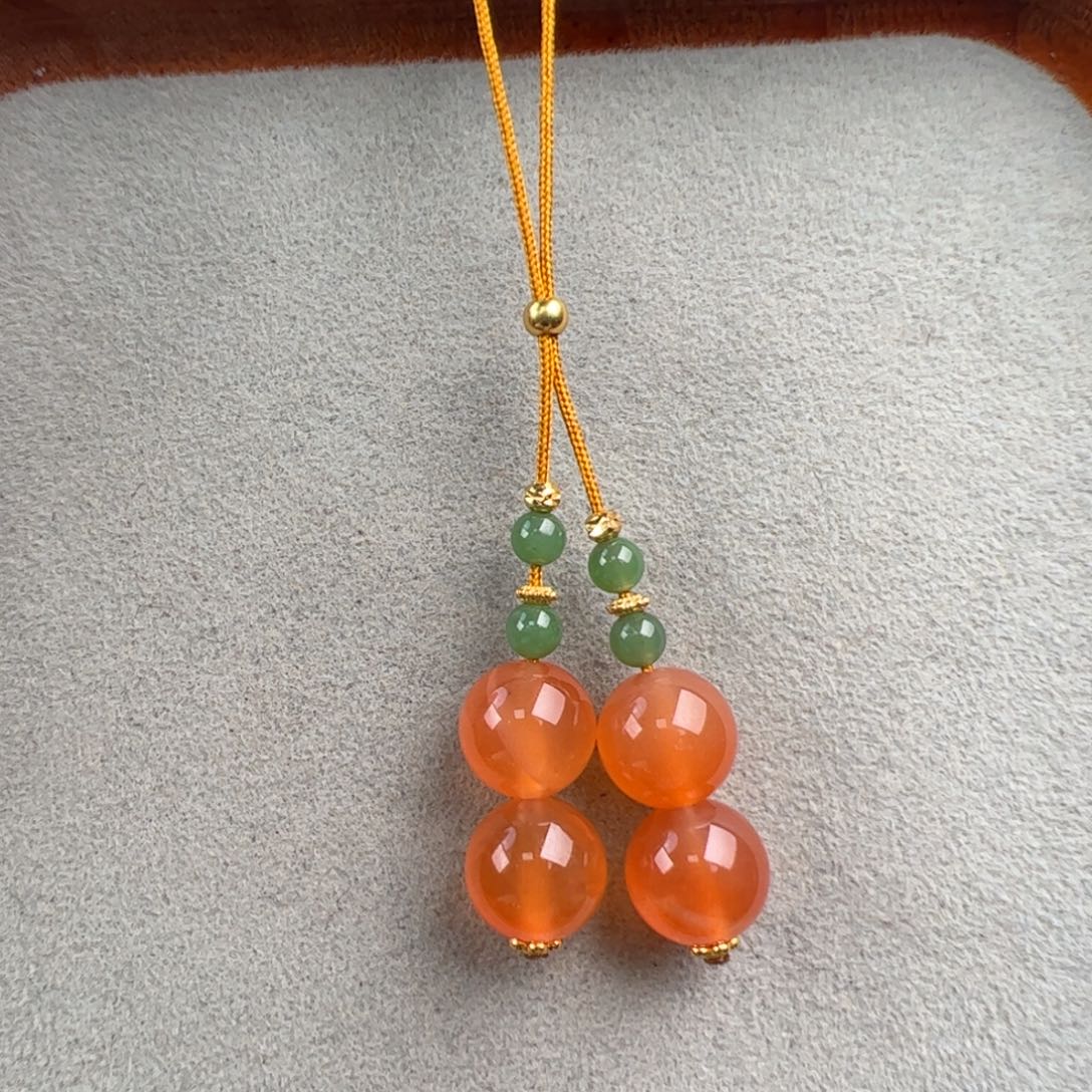 南红玛瑙银S925镶嵌（冰红芬达色圆珠9mm