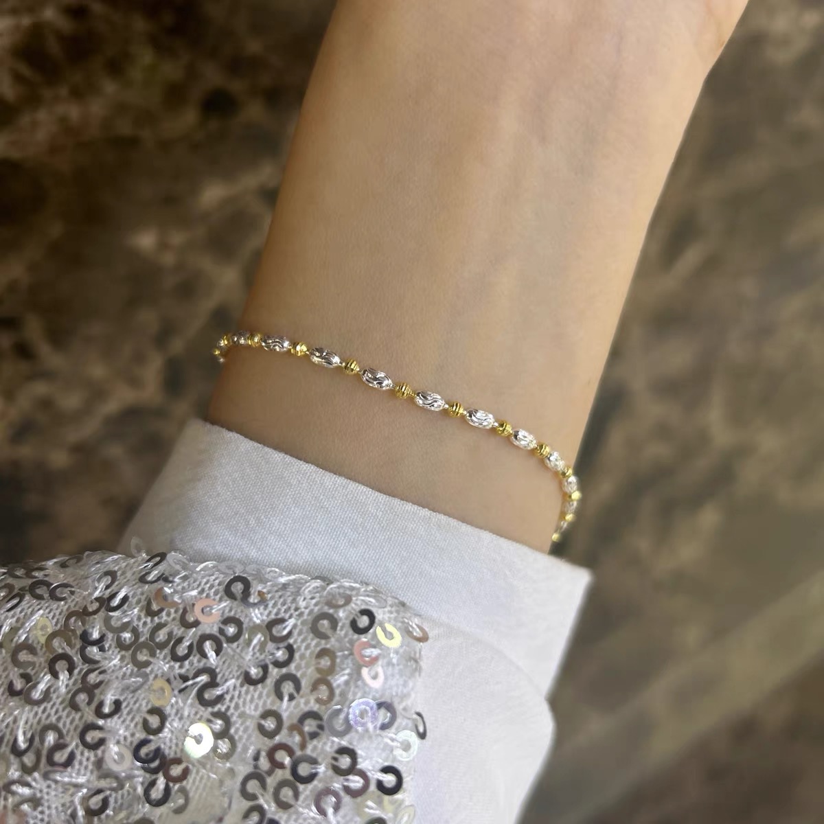 足银手链 橄榄手链足银990时尚轻奢气质百搭小众简约个性