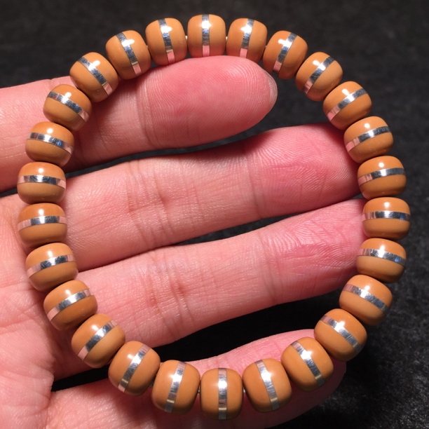 橄榄核核尖手串 镶嵌银孔银腰带 苏工手工制作文玩饰品手链