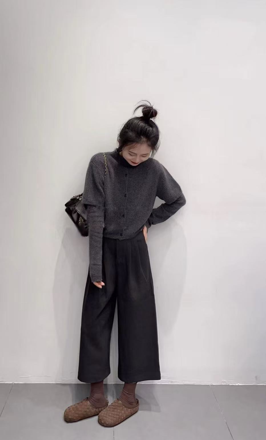 韩系设计感外搭披肩毛衣2025秋季新款长袖针织衫两件套百搭阔腿裤