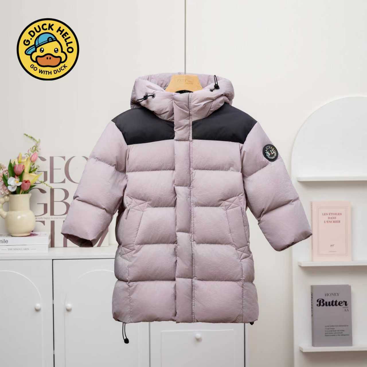 【B.Duck】小黄鸭新款冬季拼接外套韩版宽松过膝白鸭绒秋冬款006