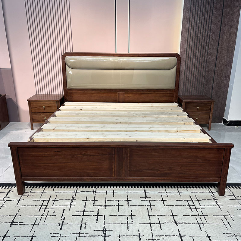 黑胡桃木实木床现代简约双人床家用卧室1米8主卧大床实木软包床