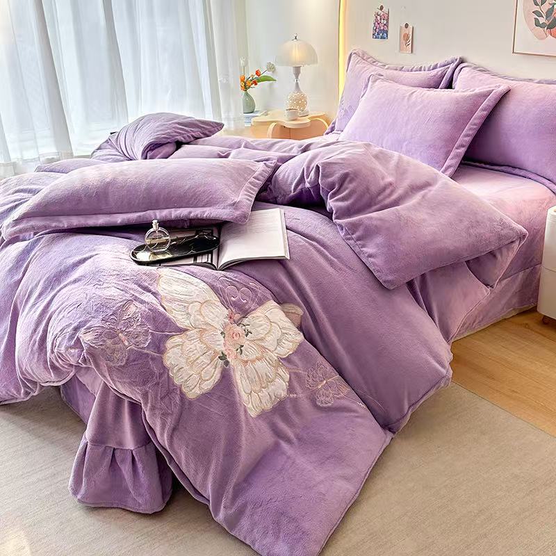 梦幻蝴蝶系列牛奶绒四件套(无包装)