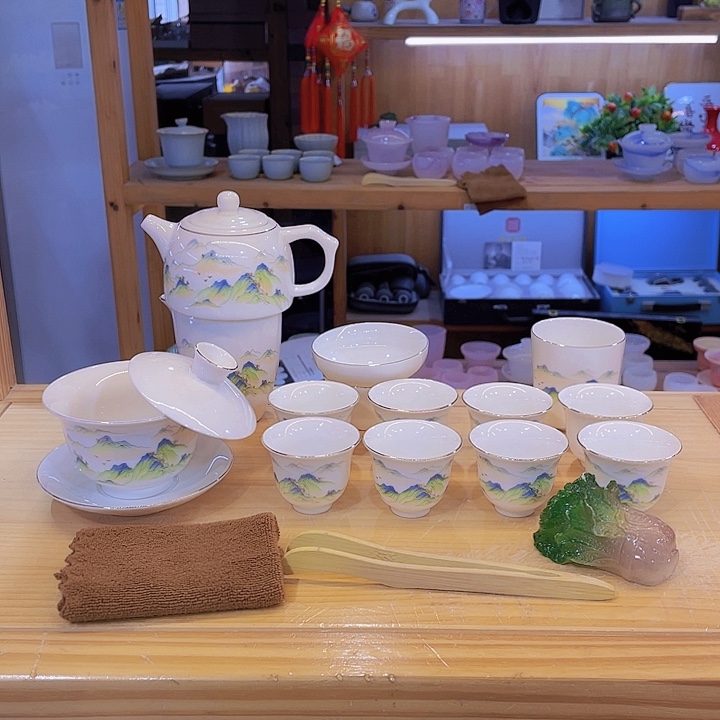 千里江山羊脂玉套装