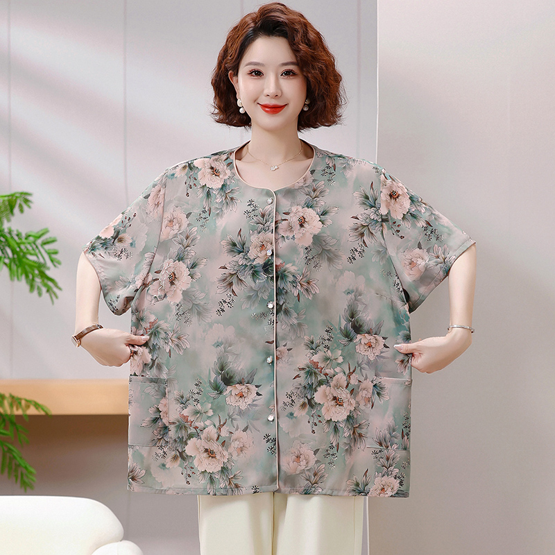 老年人短袖奶奶洋气老人衣服70多80岁老太太夏装肥婆大码女装衬衫