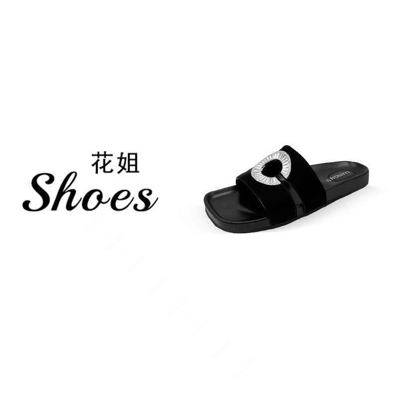 软底舒适百搭新款时尚平底水钻一字凉拖-HT729
