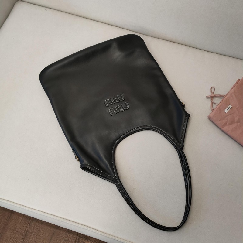 95新 MIU MIU/缪缪 Azul - 黑金牛皮ivy tote单肩包 52368