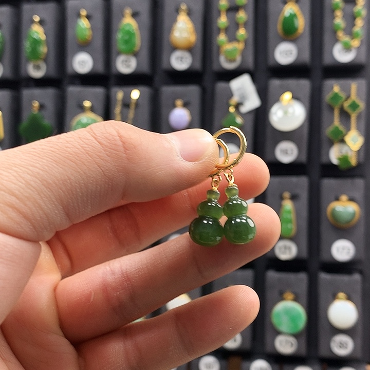 和田玉耳饰银S925镶嵌