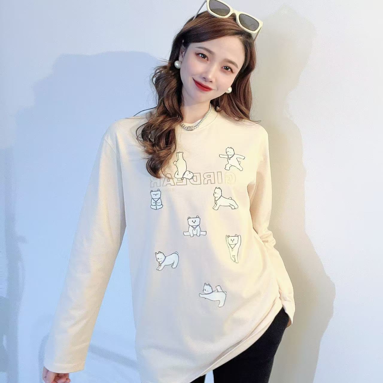 GIRDEAR/哥弟时尚休闲百搭纯棉印花圆领长袖卫衣T恤女1300866