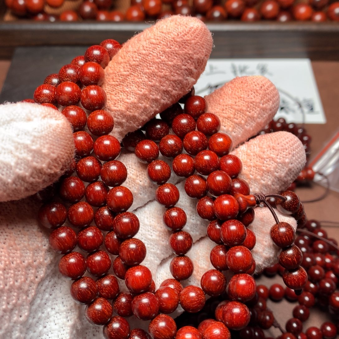 好***！小叶紫檀手串/手链0.8*108颗 鱼鳞底鸡血红金星无胶无蜡