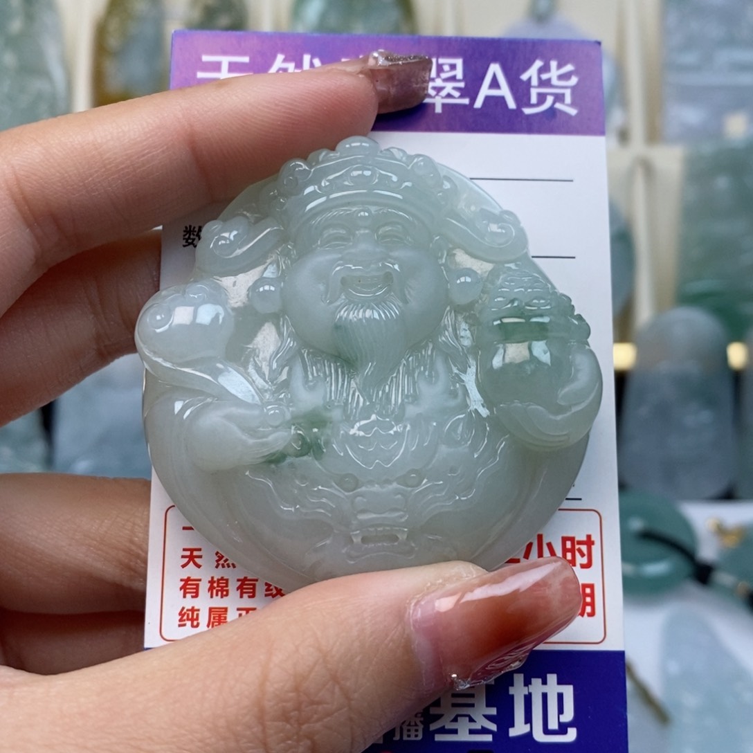 翡翠颈饰未镶嵌财神天然缅甸翡翠