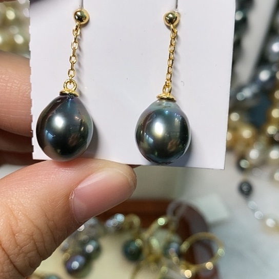 海水珍珠耳饰银S925镶嵌10-11