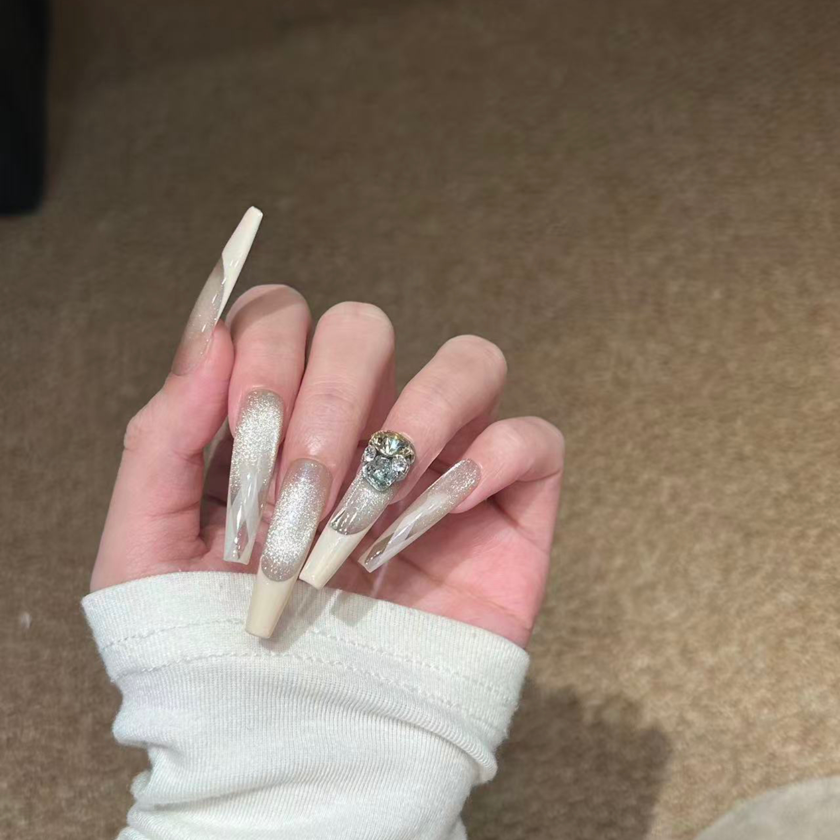 Q515【甜筒·狗蛋儿】纯手工穿戴甲国产华 手拍格纹 法式