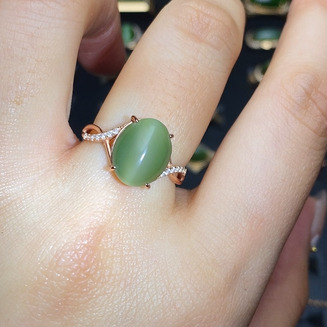 和田玉（碧玉）戒指银S925镶嵌