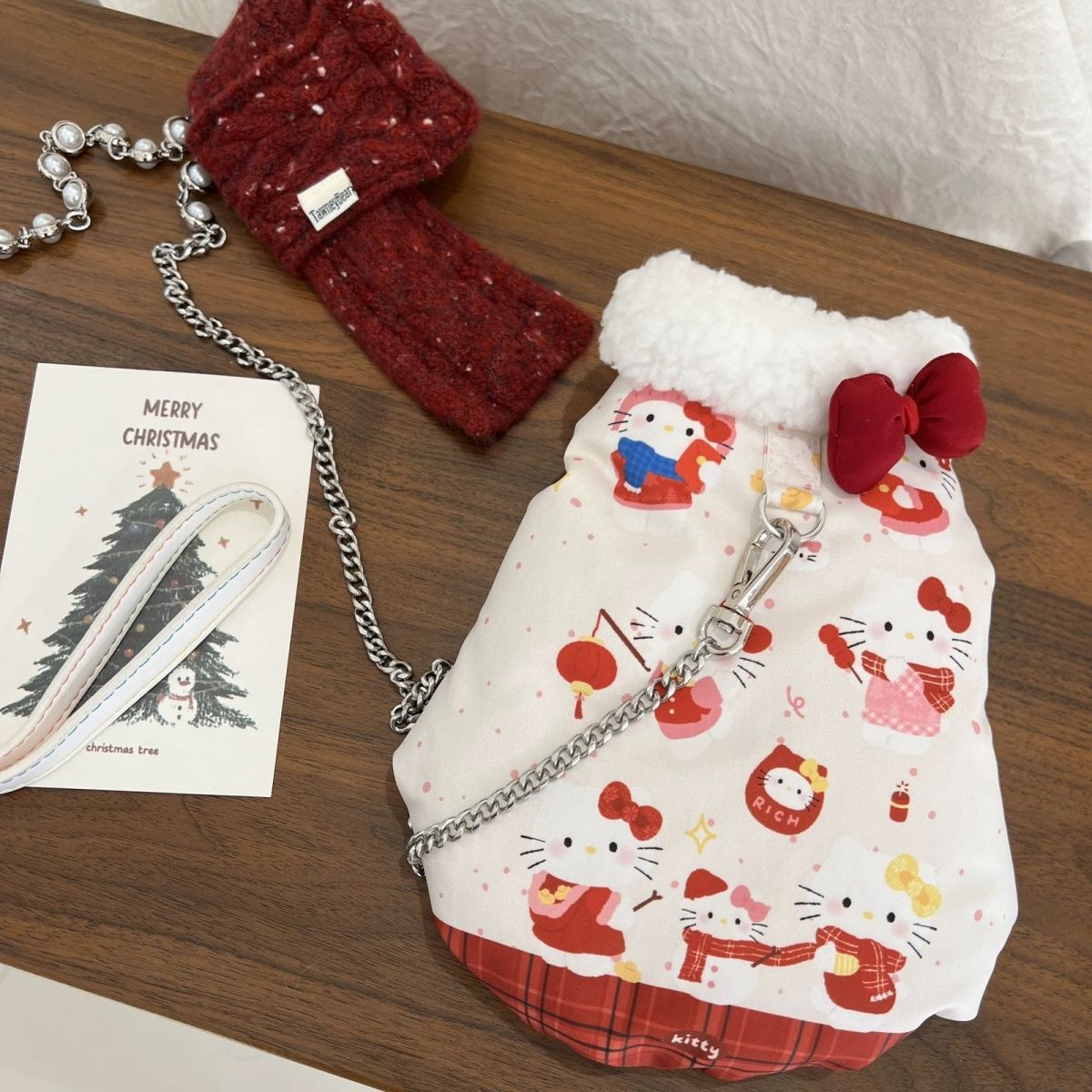 【年终狂欢】宠物新年战衣小型犬秋冬可爱kt加绒保暖服带牵引扣马甲