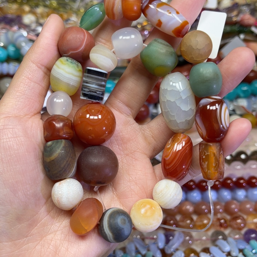 玛瑙/玉髓散珠天然多宝老玛瑙长条38厘米