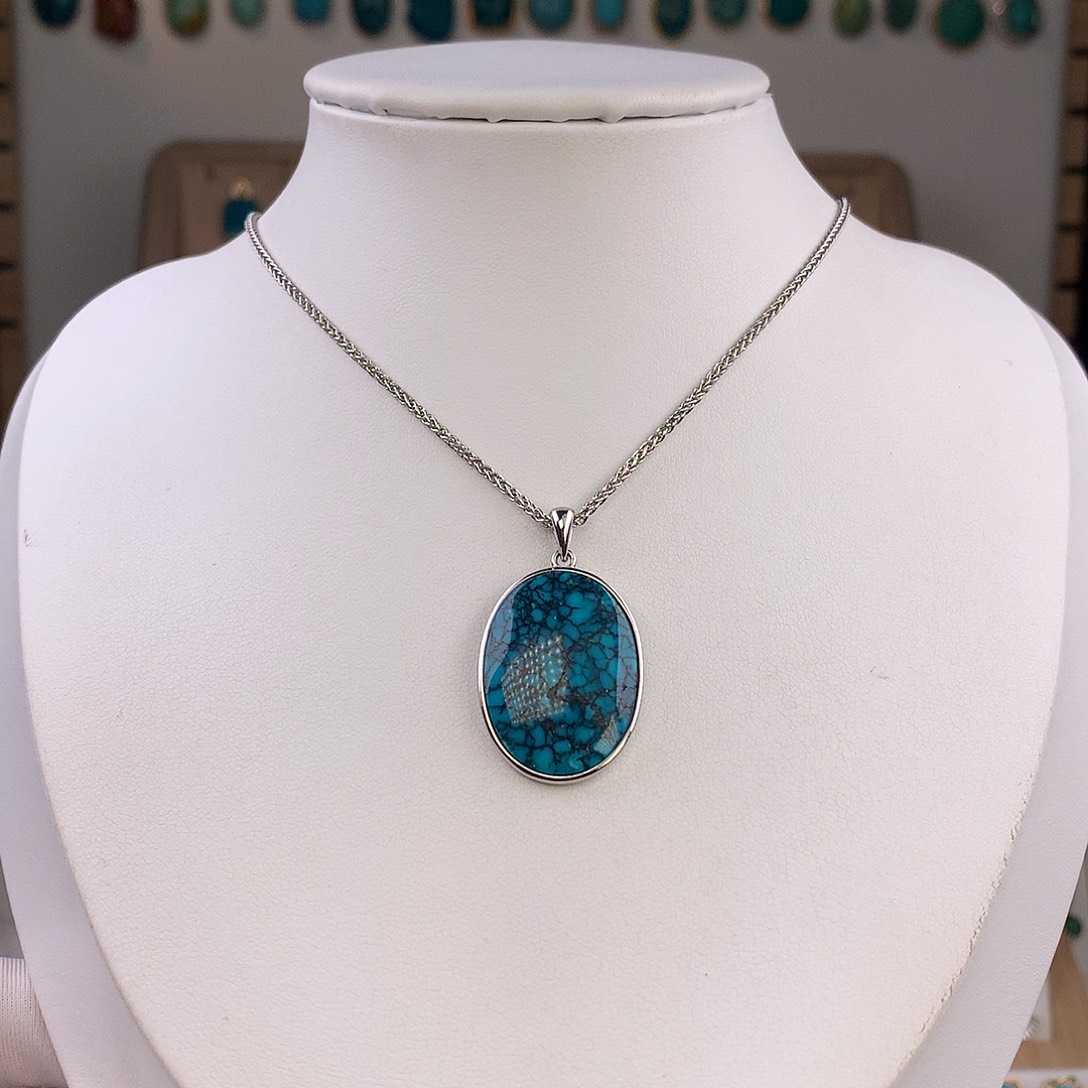 绿松石足银镶嵌吊坠(不含链)