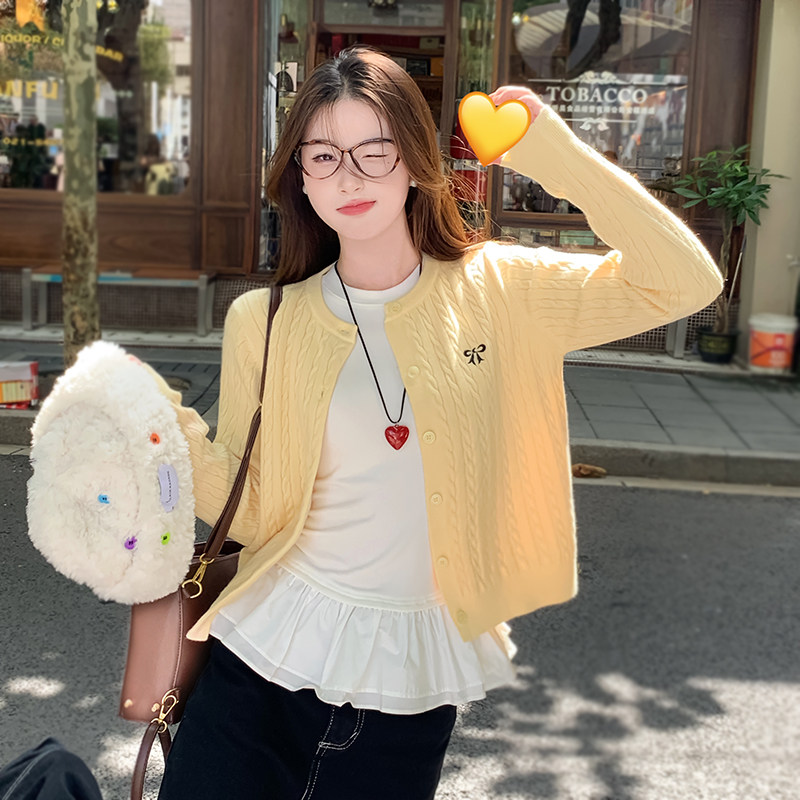 苏三三 黄色开衫毛衣女2026新款春秋麻花针织外套高级感早春上衣