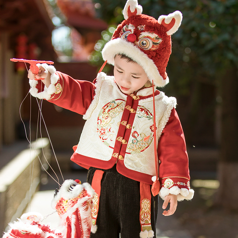 【遇龙】汉服男童冬装宝宝中国风棉服宝宝古装儿童过年唐装拜年服