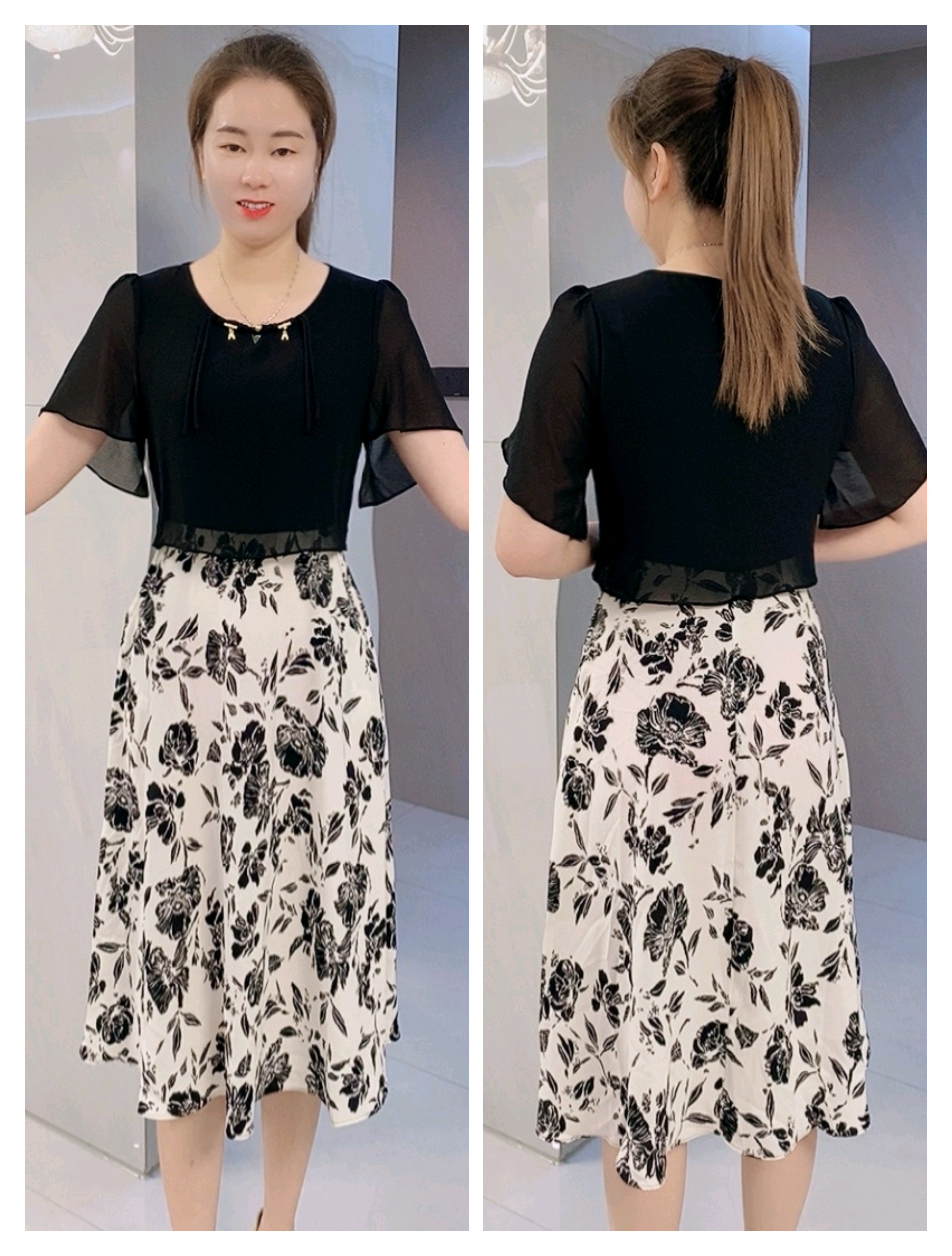 【十姐妹推荐】2025夏季新款时尚轻奢气质减龄修身显瘦假两件连衣裙