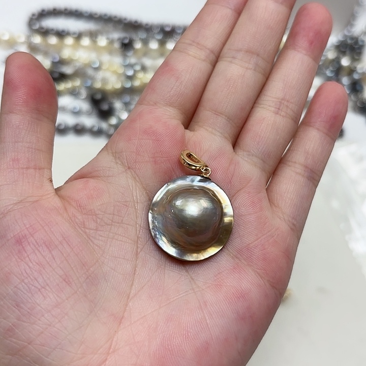 天***～颈饰银S925镶嵌拼合珍珠（马贝珠）