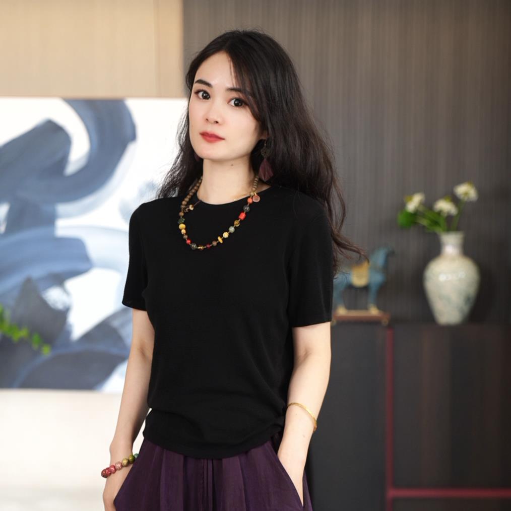 【菲菲】夏季新款莱赛尔圆领短袖百搭显瘦上衣BK08