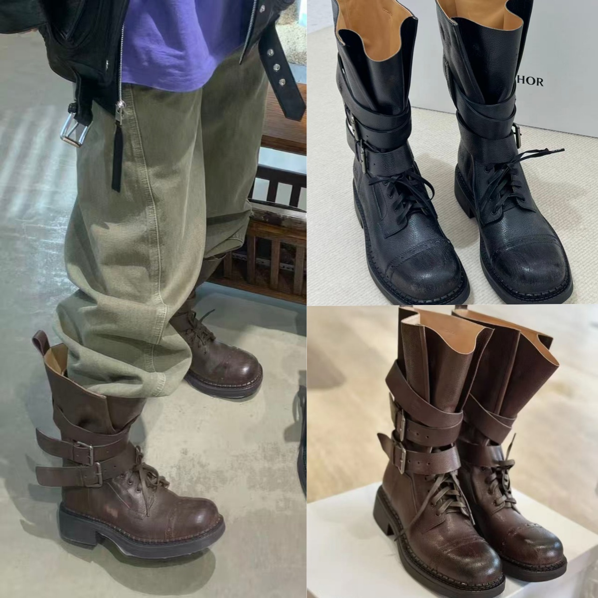 【ETH中筒骑士靴】牛皮搭扣袢机车靴子2025秋冬厚底短筒骑士靴女