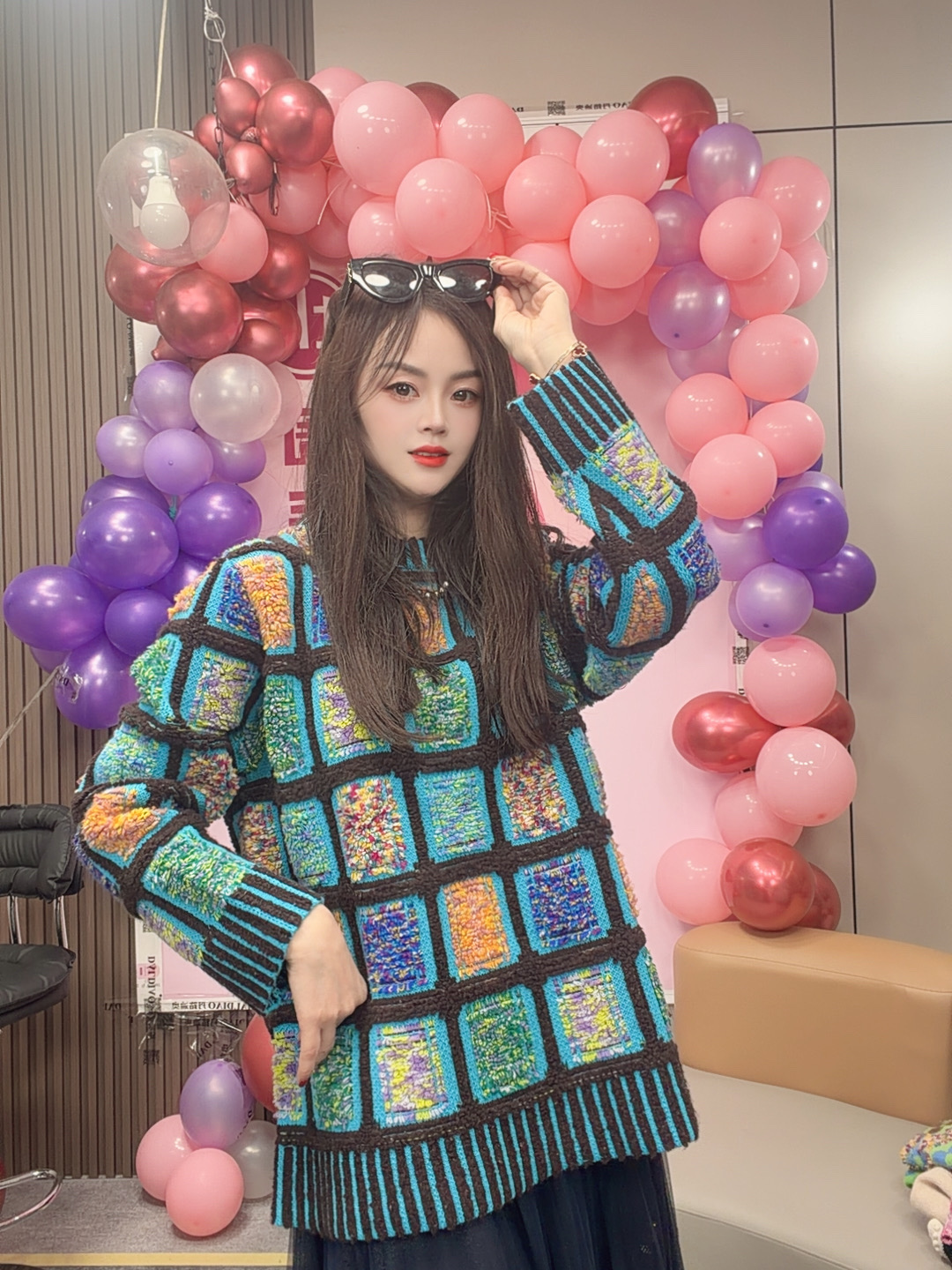 【卡诗米羊绒】25766棋盘格套头山羊绒100%潮牌时尚女款针织上衣