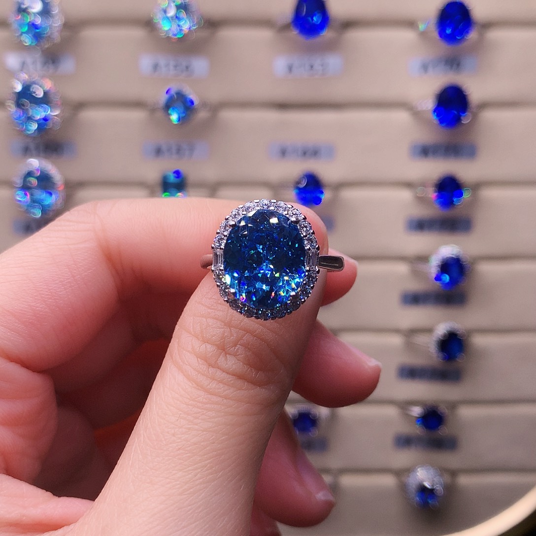 露***清925银海蓝色时尚戒指