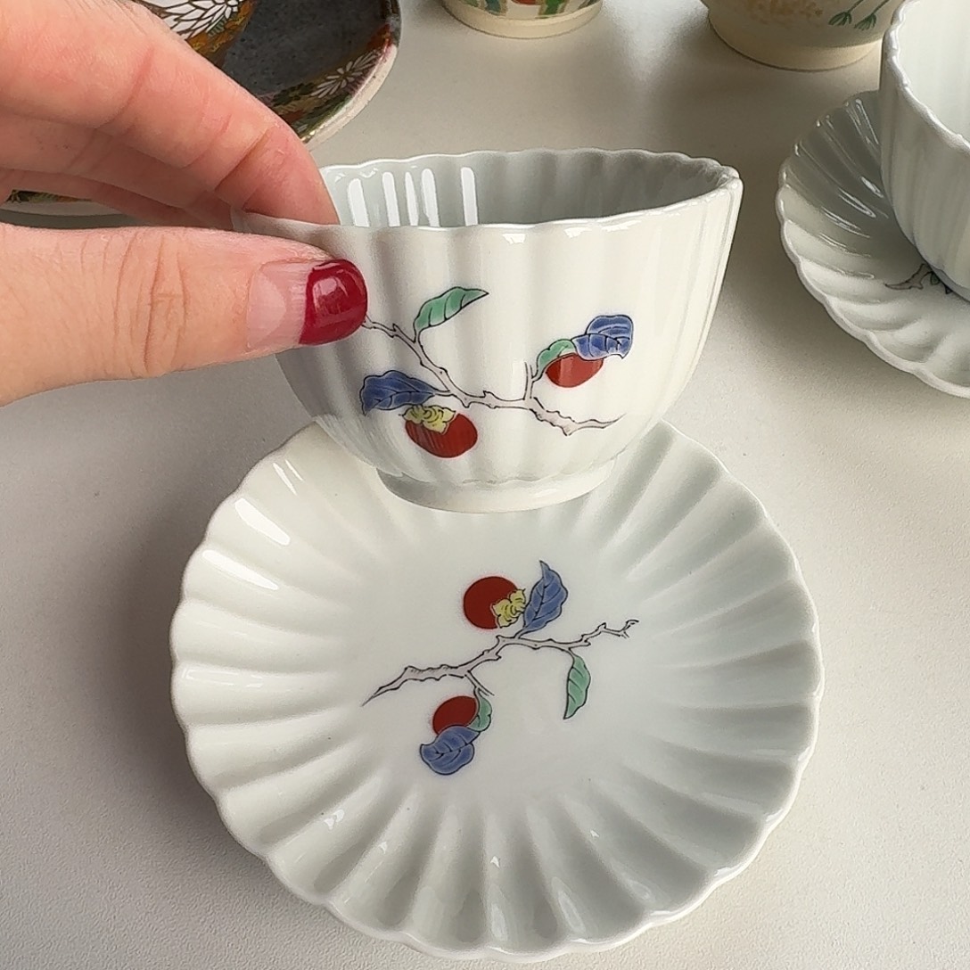 瓷片手绘两件套，10厘米碟子➕110毫升杯子