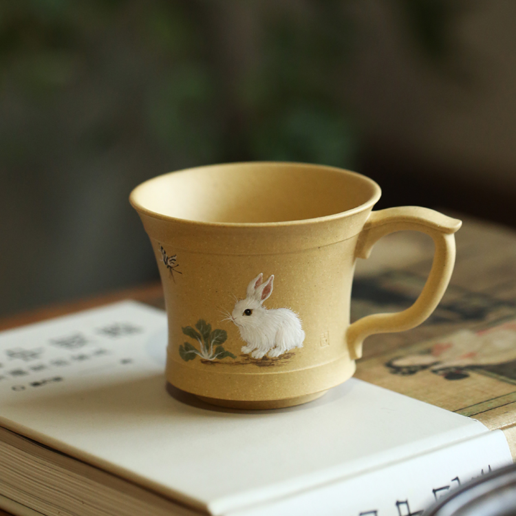 杯研所 | 遇兔欢喜 把杯 本山绿泥 110c 精工堆绘 高端紫砂主人杯