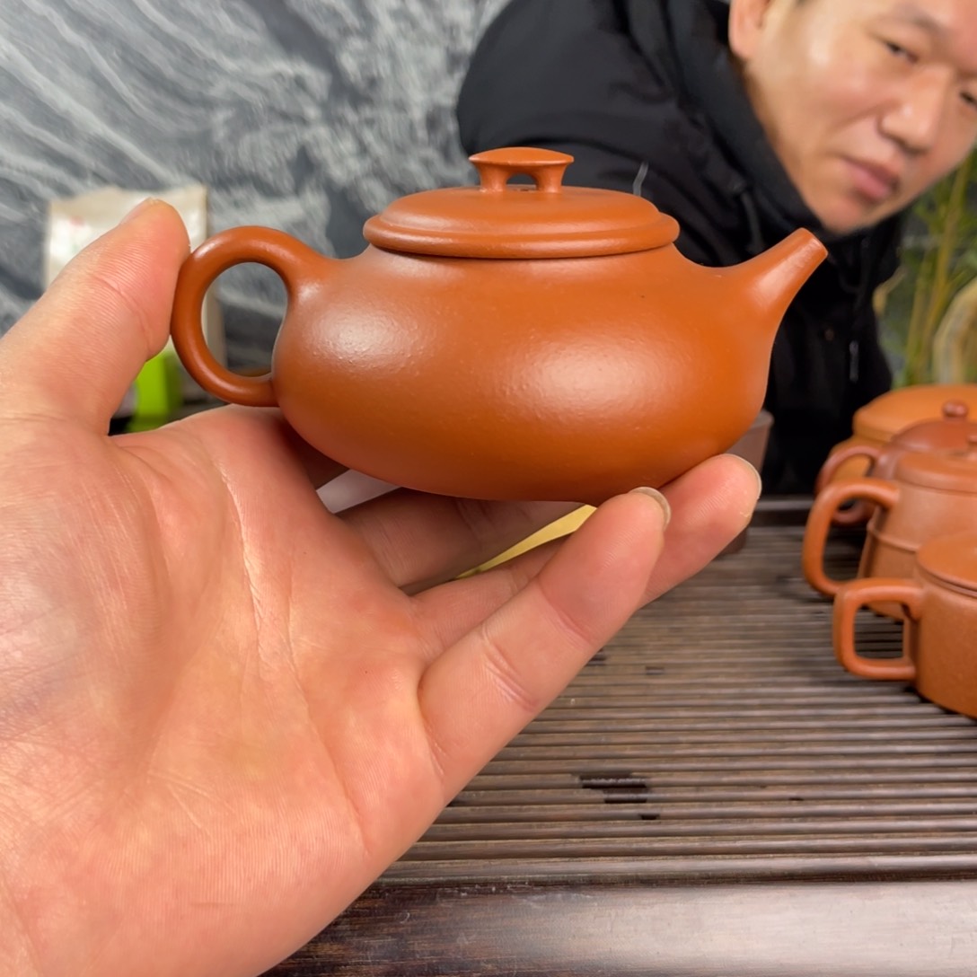 紫砂茶壶红卫朱泥桥瓢