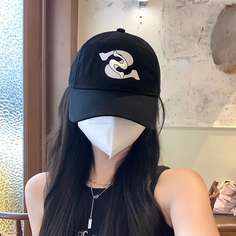 韩系2025新款双S字母黑色鸭舌帽深顶弯檐ins显脸小大头围帽子夏季