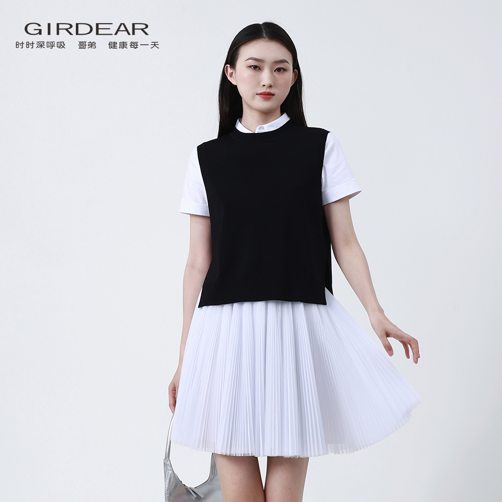 GIRDEAR/哥弟新款圆领后开叉学院风时尚百搭针织背心马甲1399701