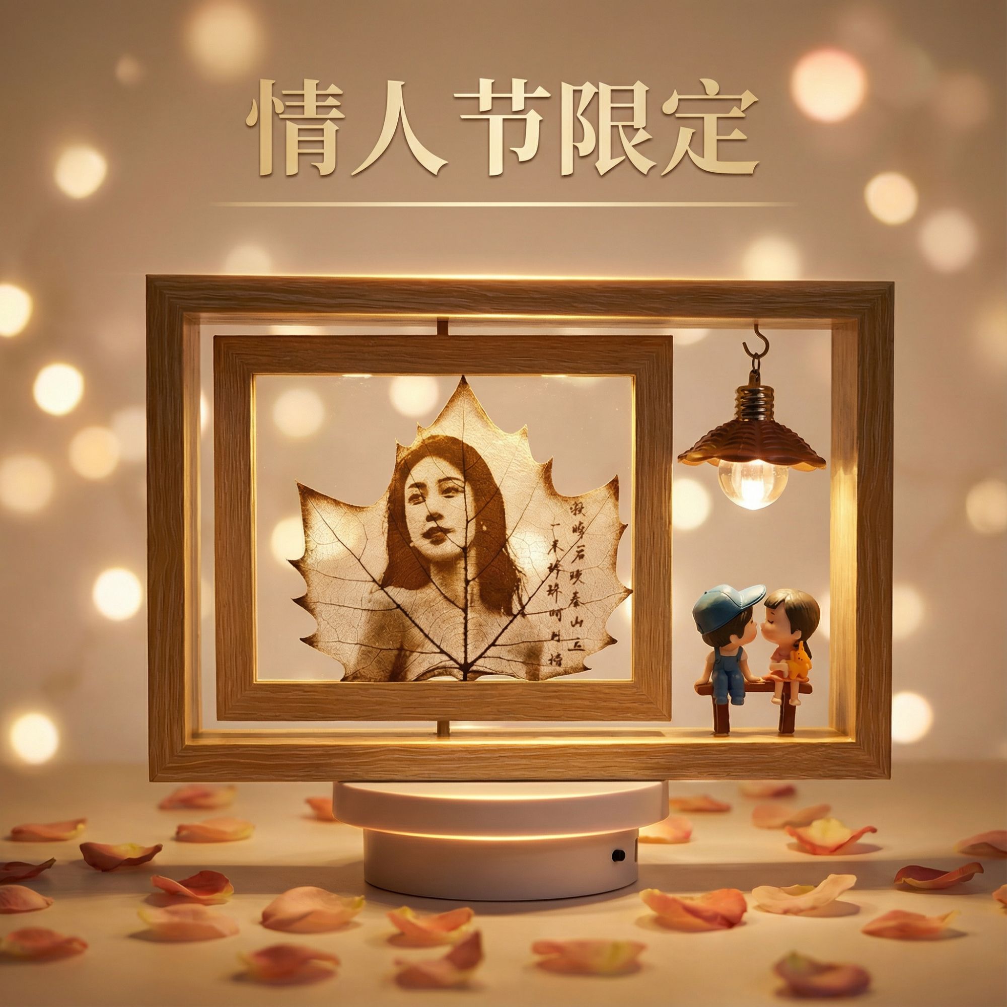 （半手工）梧桐叶叶雕定制旋转相框送老婆女友生日礼物摆件纪念礼品