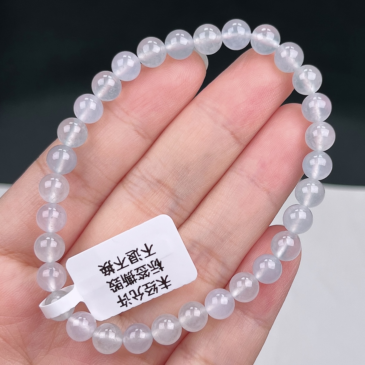 缅甸天然翡翠A货白冰玉手串卡6白色冰透素圈精美简约时尚百搭珠宝