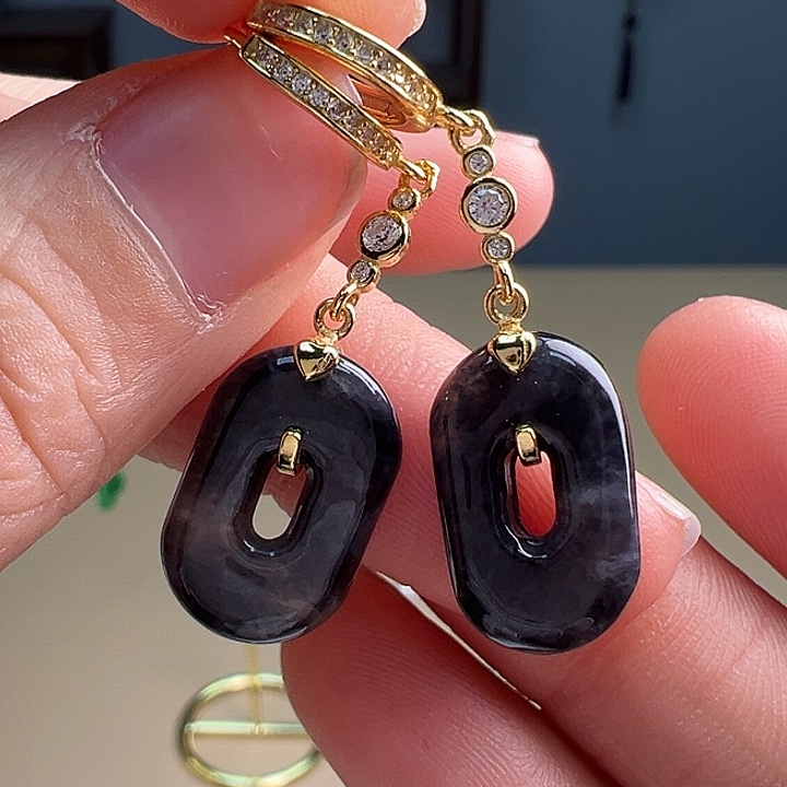 翡翠耳饰银S925镶嵌耳饰微瑕