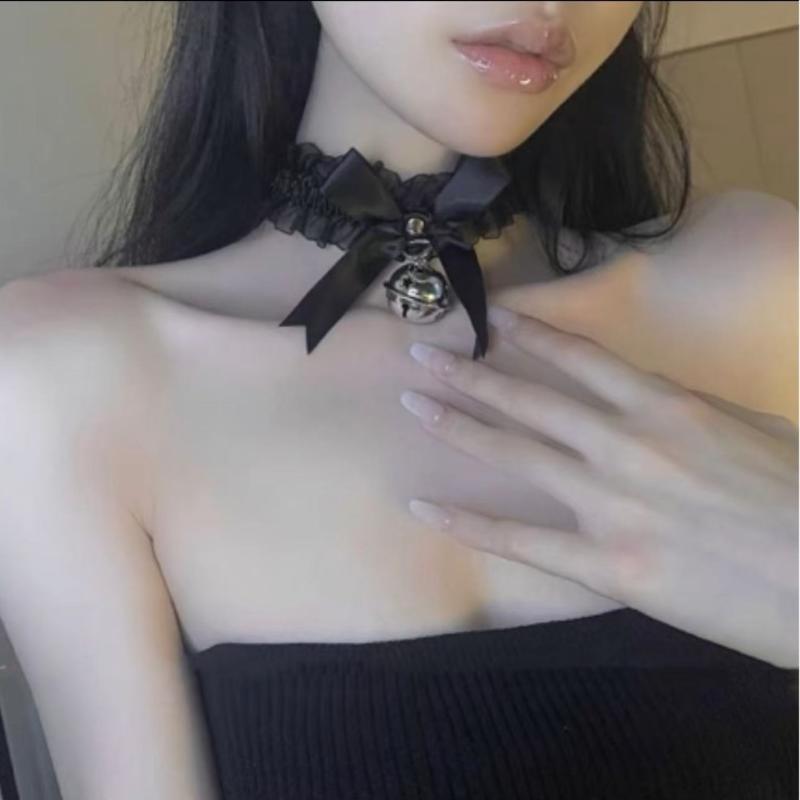 铜合金亚克力项链 蕾丝小铃铛项圈女m颈带脖环情趣配饰锁骨链颈链