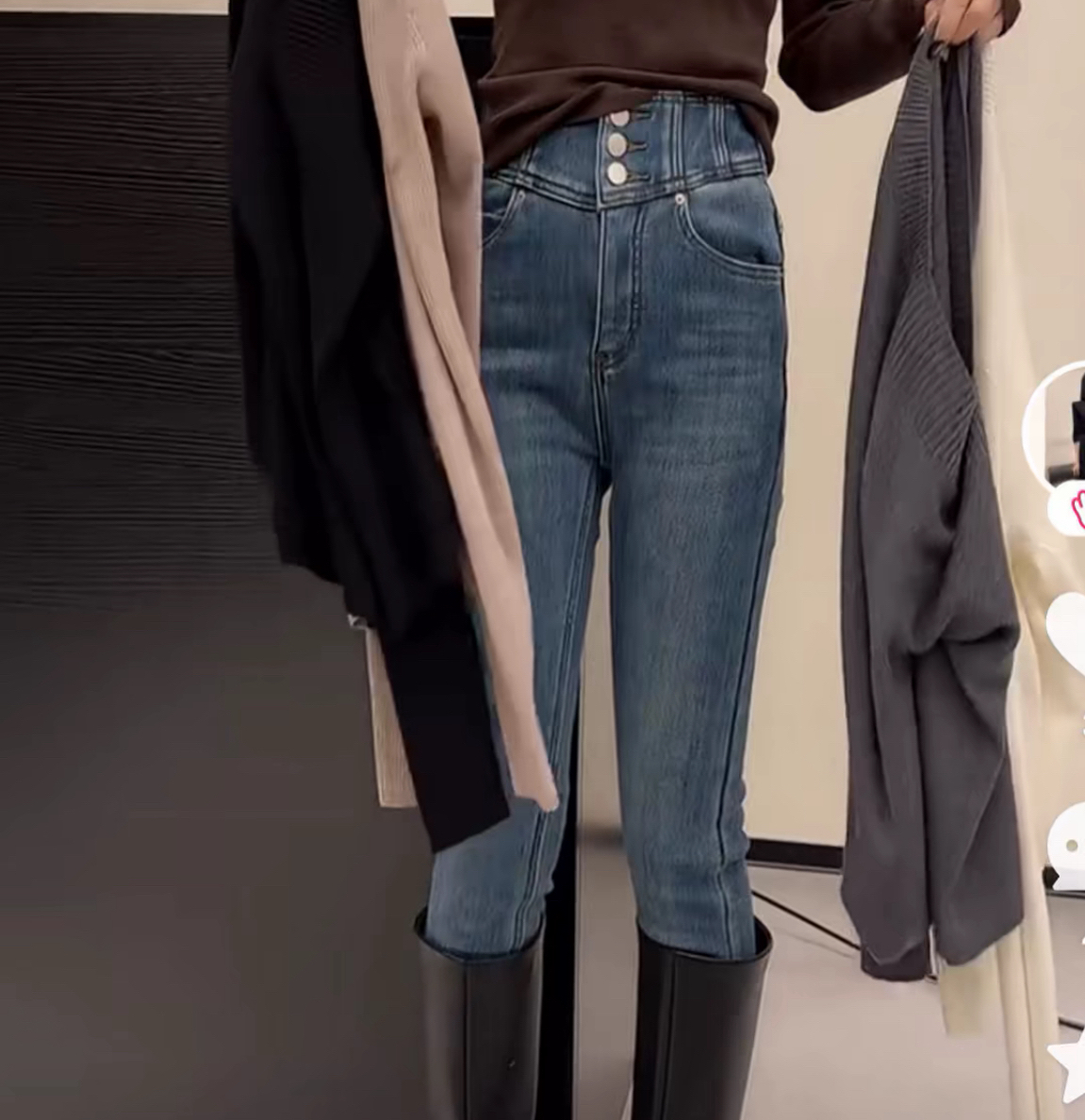 888神裤推荐简约时髦又百搭三粒扣加厚绒牛仔小脚裤165