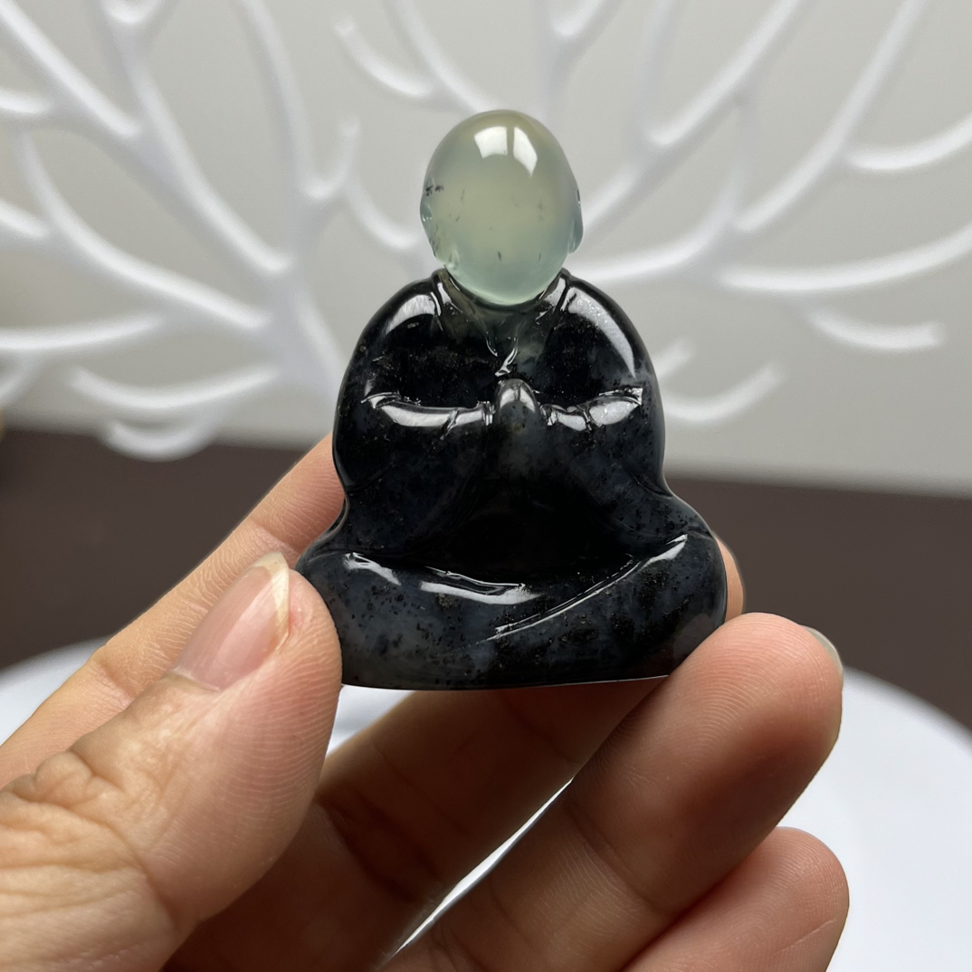 天然岫玉手工雕刻悟道小摆件