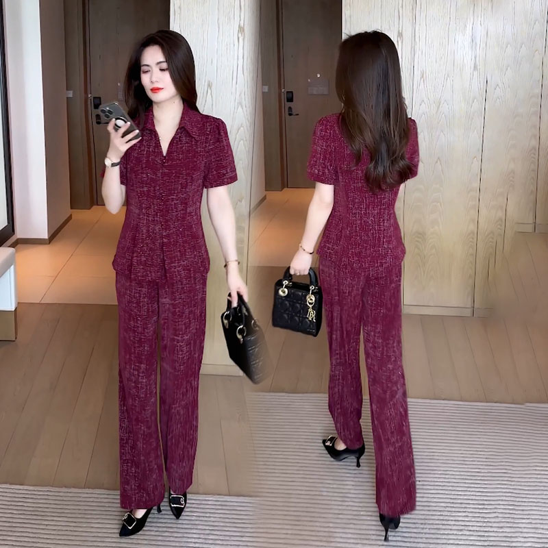 中年妈妈女装时尚套装2025年新款洋气质显瘦休闲时髦阔腿裤两件套