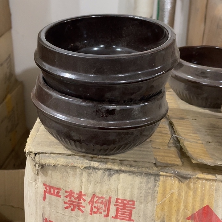 瓷片老粗瓷砂锅一对 口径14厘米