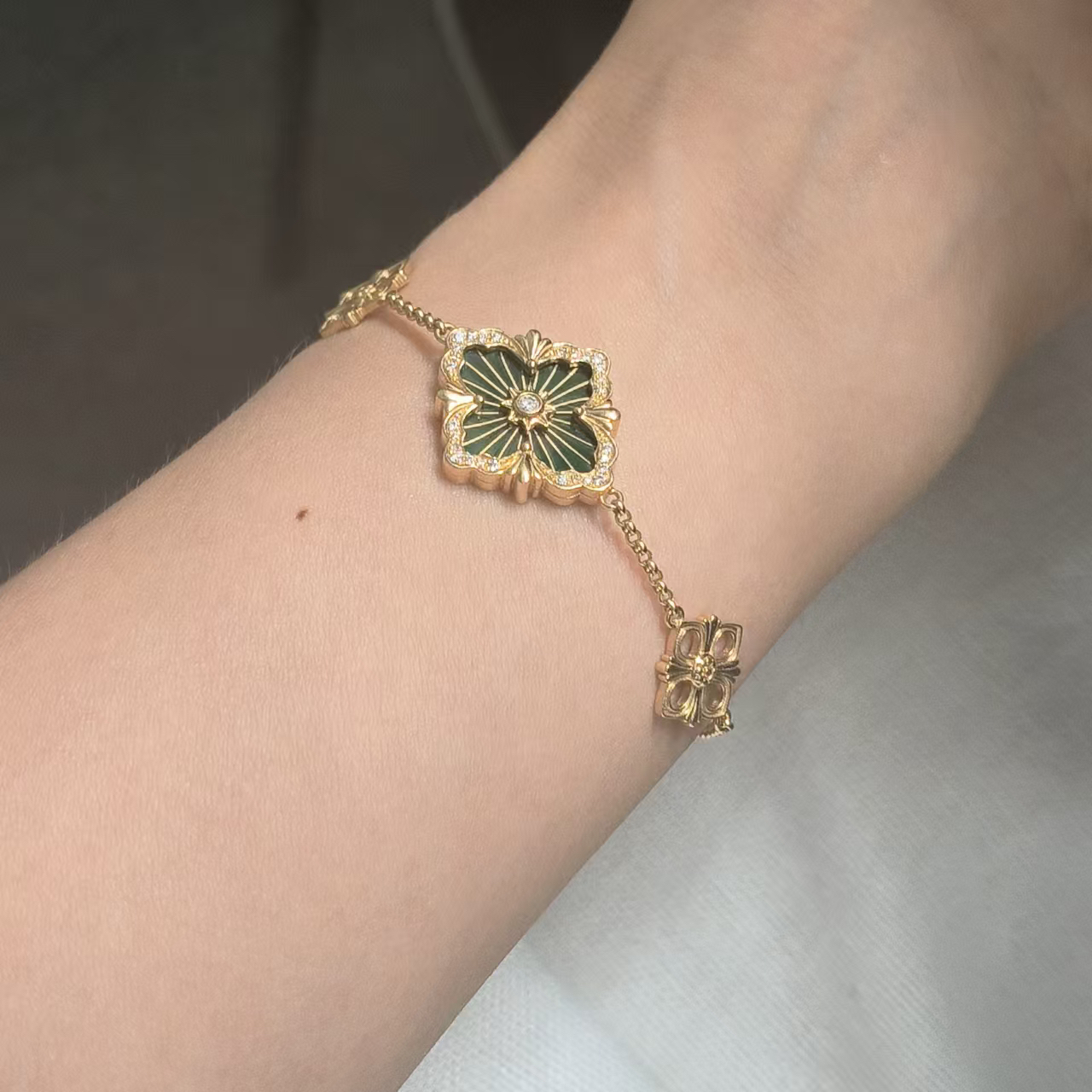 18 k黄珐琅钻石手链中号